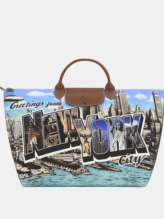 Longchamp Handbags - Longchamp Multi-Color New York City Printed Canvas Tote with Brown Trim
